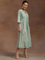 Libas WomenS Cotton Fit And Flare Midi Dress (29115O Blue
