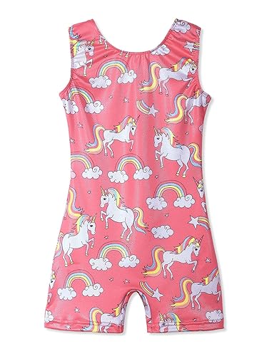 HOZIY Leotards With Shorts for Girls Gymnastics Pink 7-8 Years Old 7/8 Unitards Bodysuits