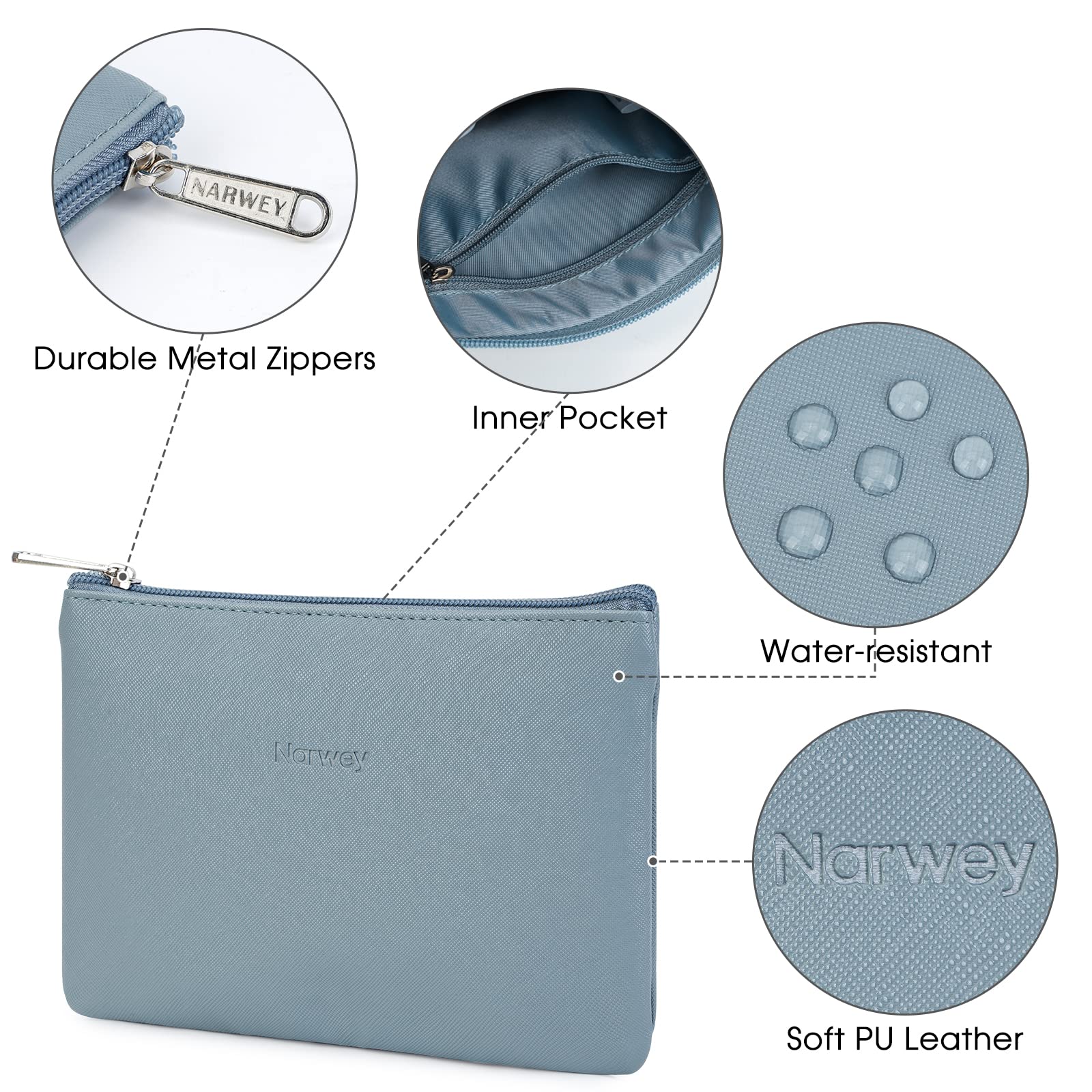 Narwey Small Makeup Bag for Purse Vegan Leather Travel Makeup Pouch Mini Cosmetic Bag Zipper Pouch for Women