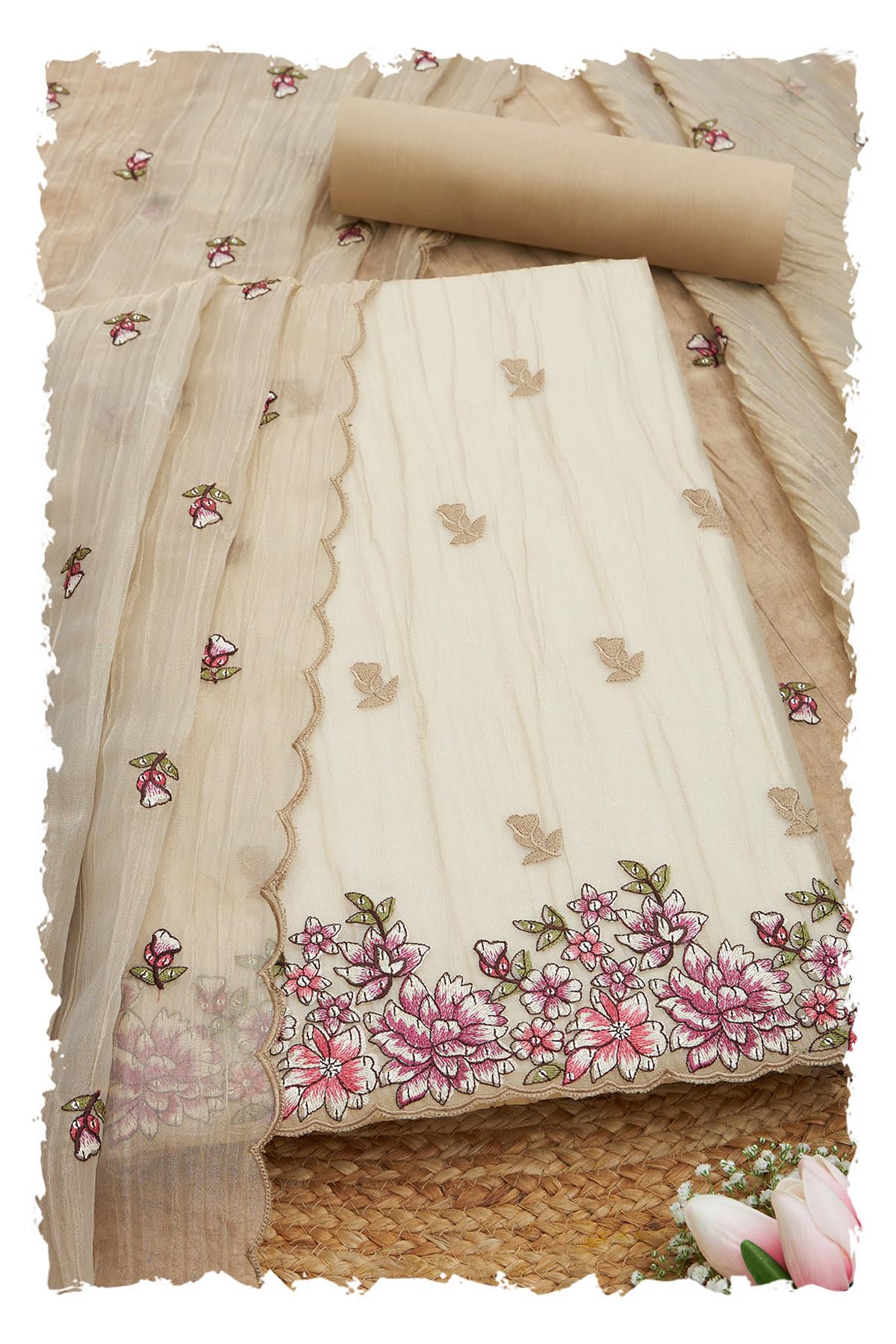 Soch Women Crushed Tissue Floral Print Unstitched Dress Material with Thread Work