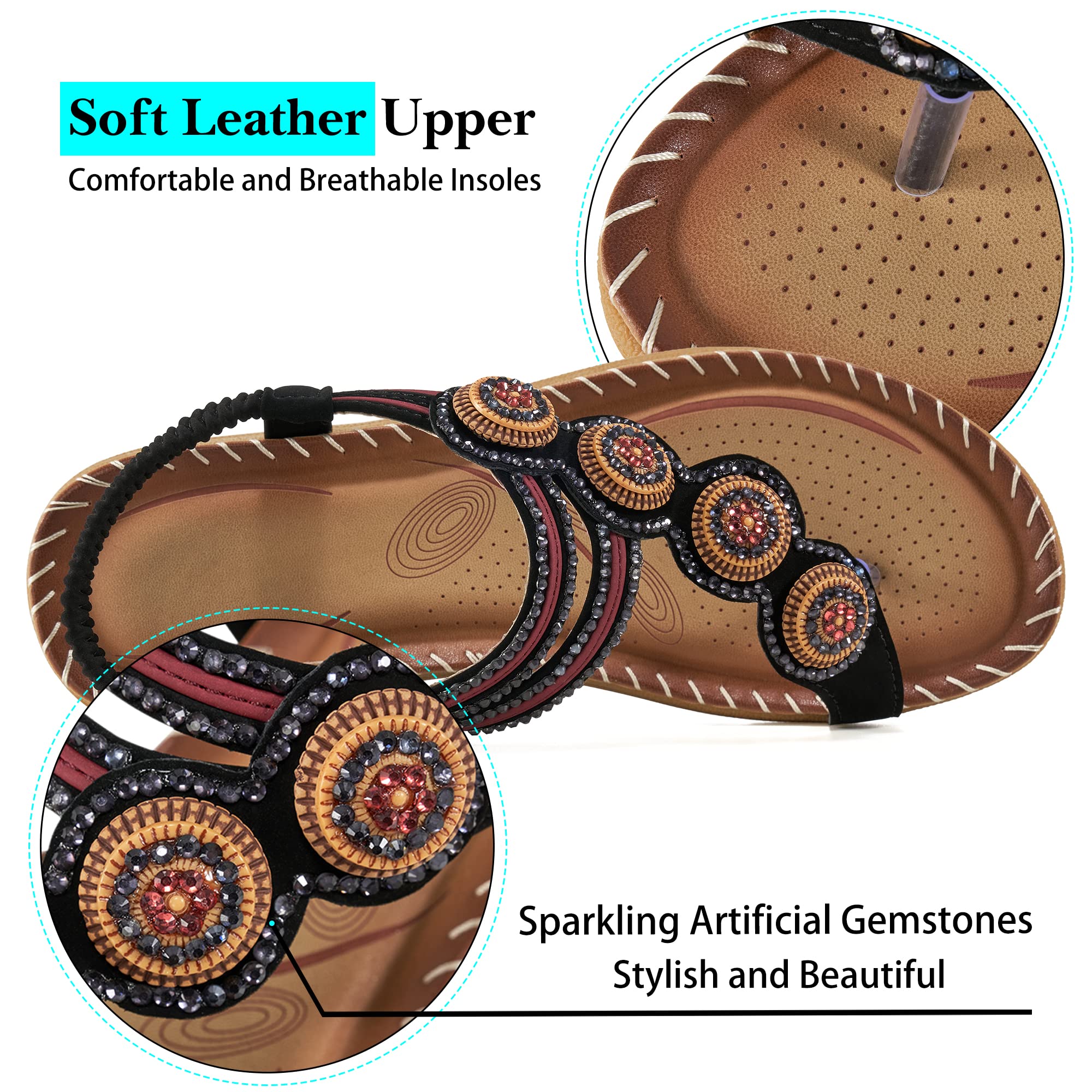 HARENCE Women's Summer Sandals Casual Comfortable Flip Flops Beach Shoes Ankle T-Strap Thong Elastic Flat Sandals for Women