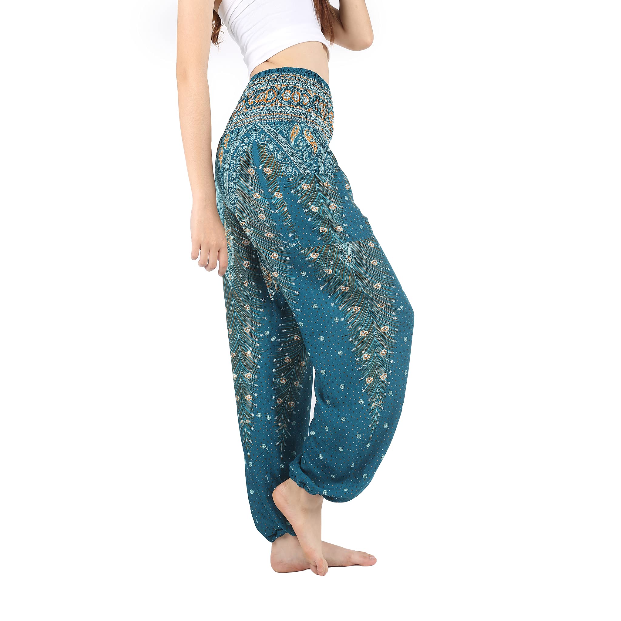 Boho Pants Harem Pants Yoga Trousers for Woman Bohemian Beach Pants (Loosen up Green,Medium)