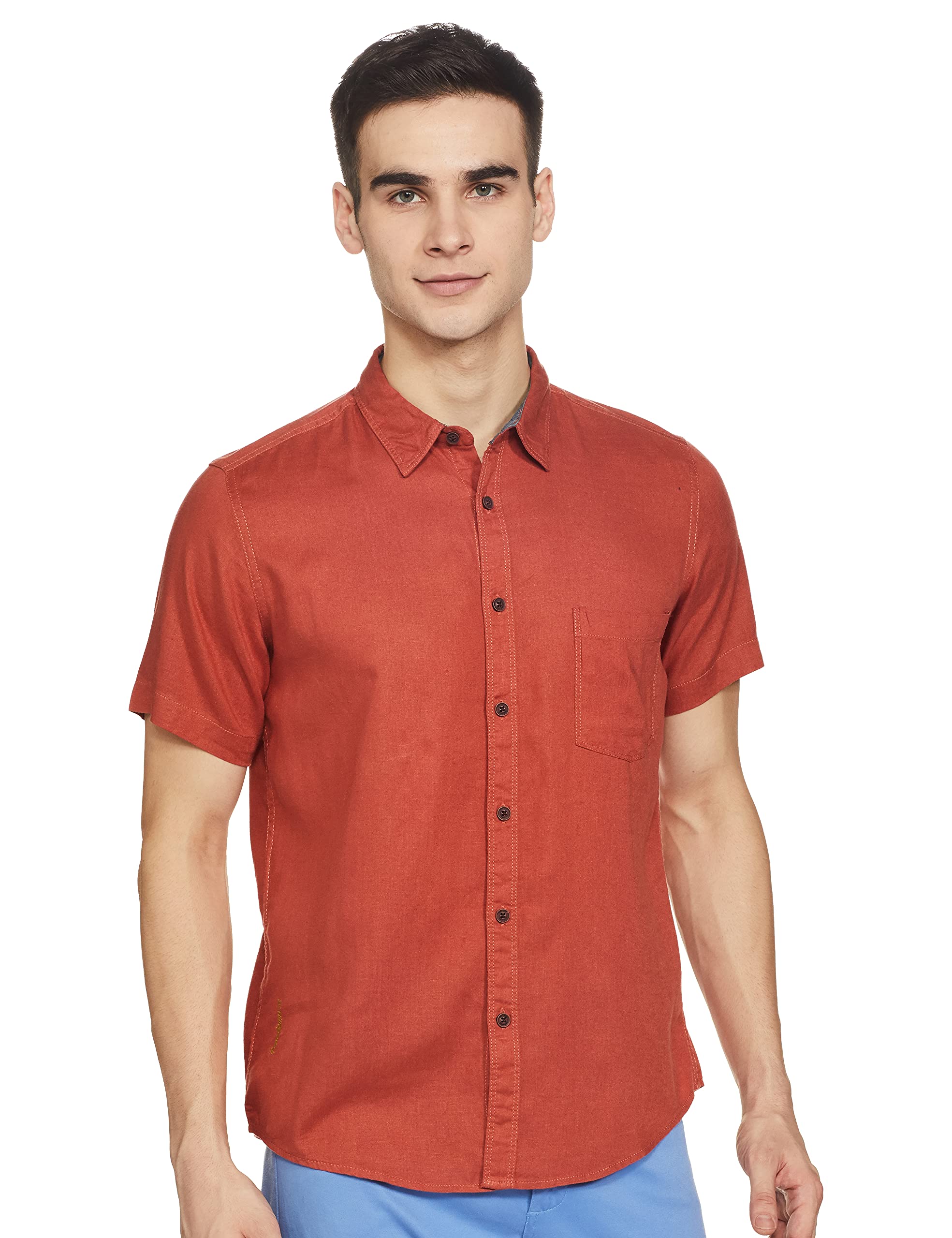 Pepe Jeans MenS Plain Regular Fit Casual Shirt (Pm306943-Dk Coral_Dk Xxl)