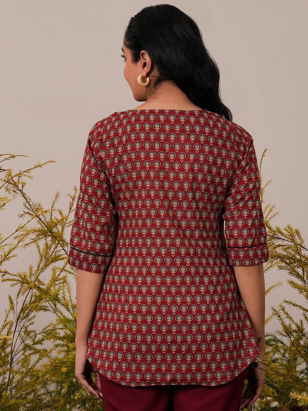 Libas Maroon Printed A-Line Cotton Kurtis