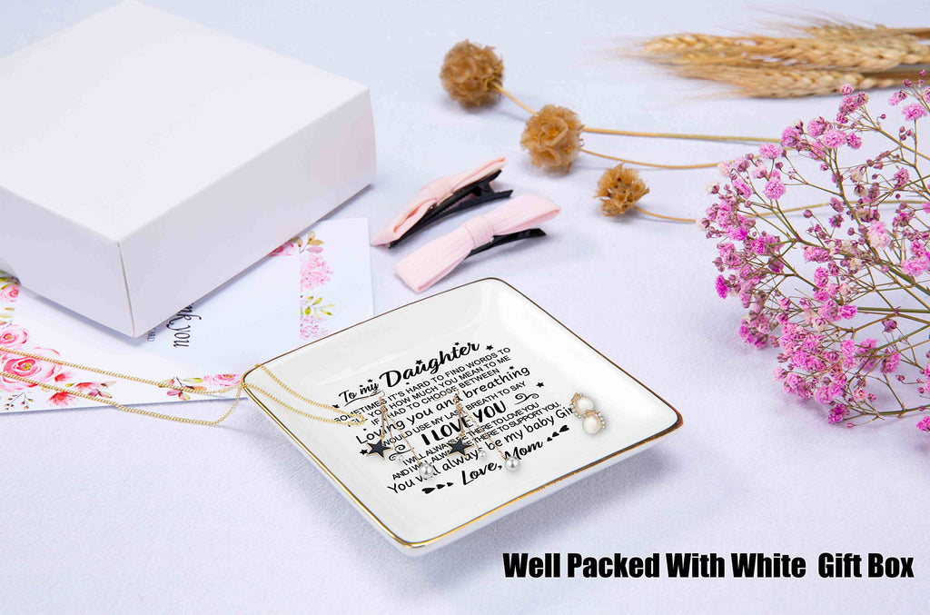 Topthink You Will Always Be My Baby Girl - Ceramic Jewelry Holder Ring Dish Trinket Tray - Daughter Gifts from Mom Or Dad - Birt