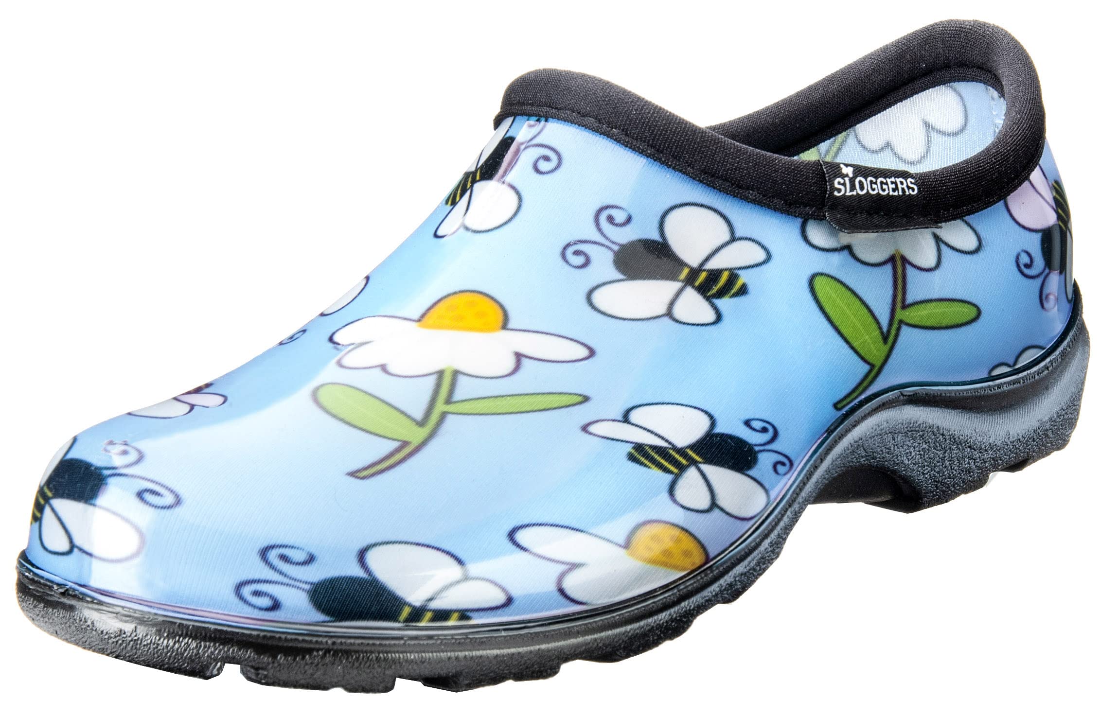 Sloggers Waterproof Garden Shoe for Women - Outdoor Slip On Rain and Garden Clogs with Premium Comfort Insole, (Bee Light Blue),