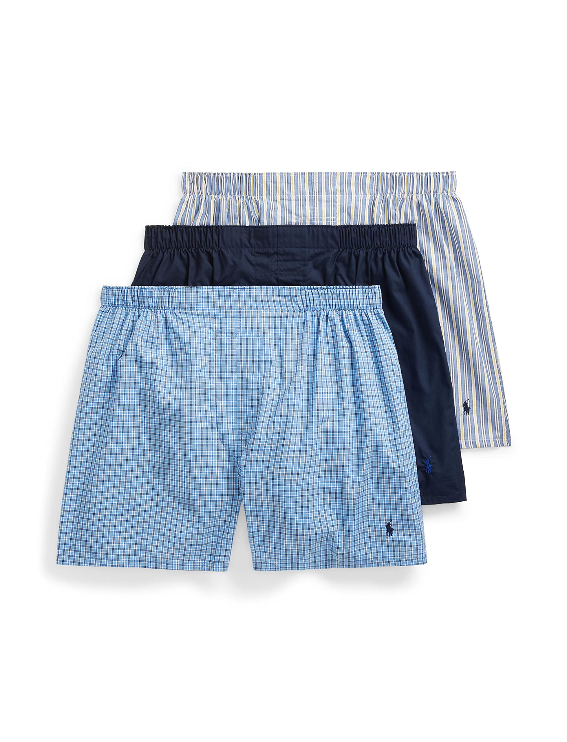 POLO RALPH LAUREN Men's Classic Fit Woven Cotton Boxers, Rimini Stripe/Cruise Navy, Muller Plaid/Cruise Navy, Cruise Navy/Sporti