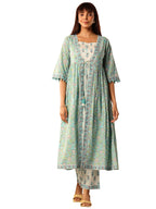 Libas Womens Printed Cotton A-Line Kurta With Trousers and Jacket