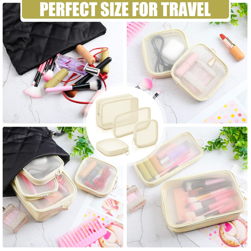 Weewooday 4 Pcs Mesh Makeup Bag Mesh Cosmetic Bag Travel Toiletry Bag Pouch with Zipper Mini Portable Makeup Cosmetic Travel Toi