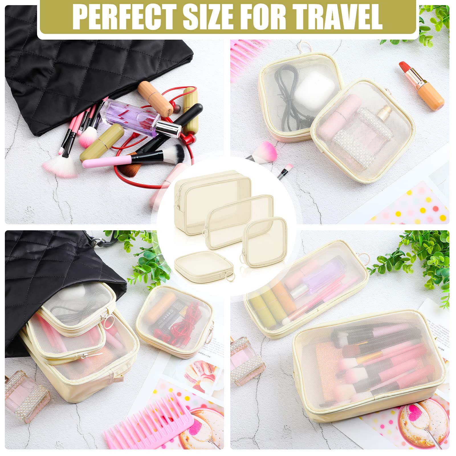 Weewooday 4 Pcs Mesh Makeup Bag Mesh Cosmetic Bag Travel Toiletry Bag Pouch with Zipper Mini Portable Makeup Cosmetic Travel Toi