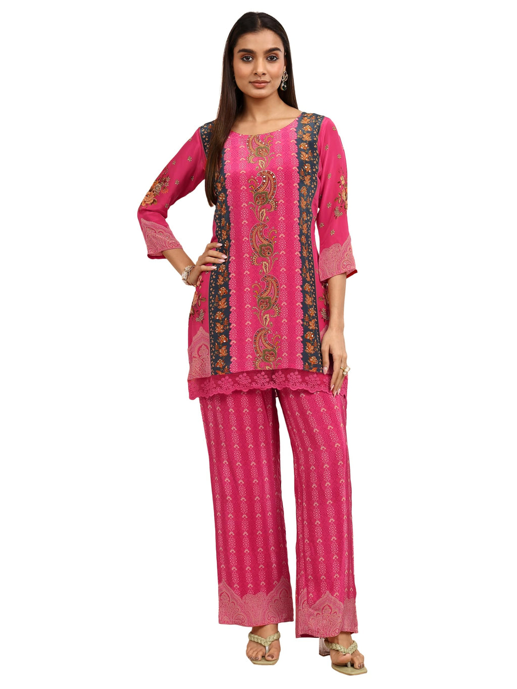 Libas Printed Silk Blend Straight Co-Ords Set For Women (51606Xxl)