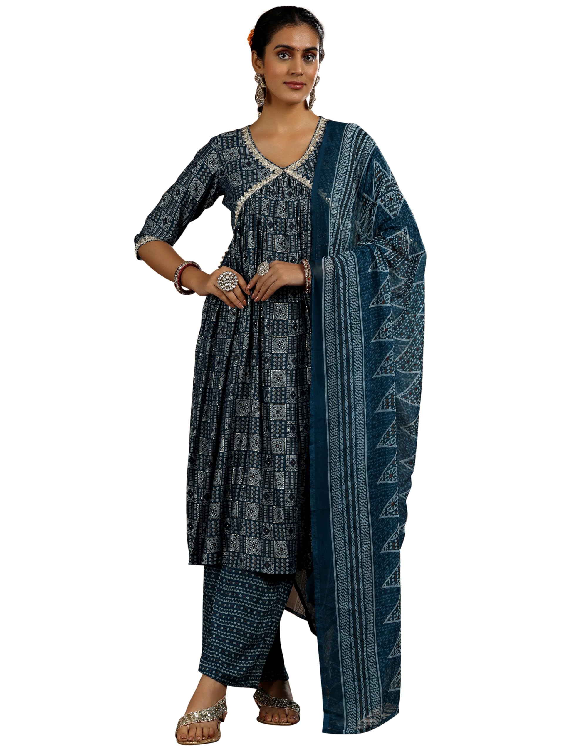 Gerua by Libas Printed Silk Blend A-Line Kurta With Palazzo and Dupatta