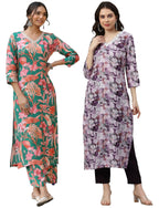 ANNI DESIGNER Womens Cotton Blend Printed Straight Kurta with Pant Pack of 2 (Chinki Green-SouthZ Purple_XL_Multi_X-Large)