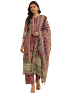 Libas Womens Printed Linen Straight Kurta With Palazzos And Dupatta