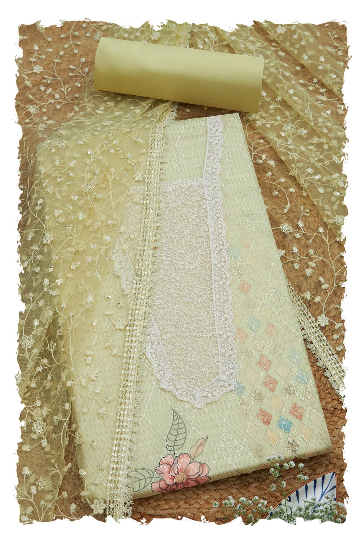 Soch Women Floral Print Unstitched Dress Material with Sequins