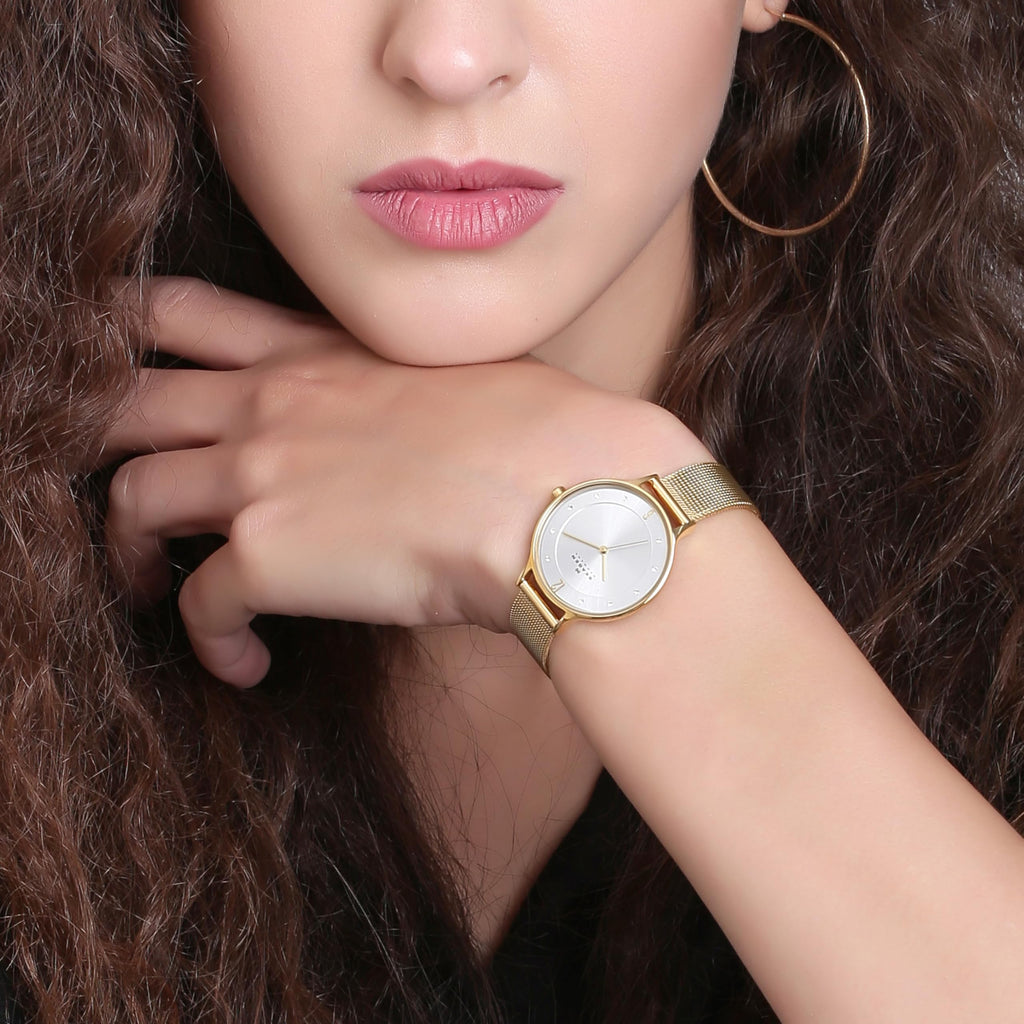 Skagen Women's Anita Lille Three-Hand Gold Stainless Steel Mesh Band Watch (Model: SKW2150)