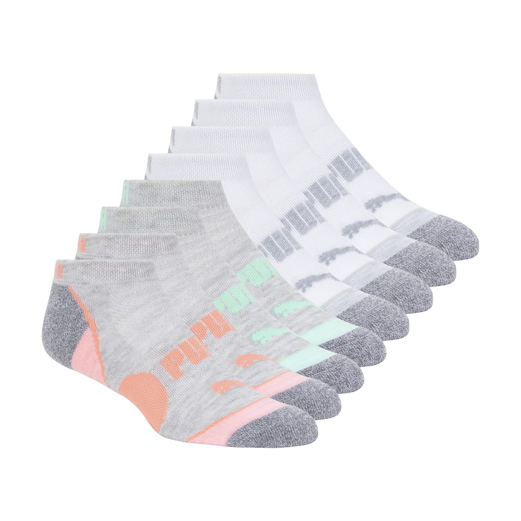 PUMA Women's 8 Pack Low Cut Socks, Steel Grey/Orange, 9-11