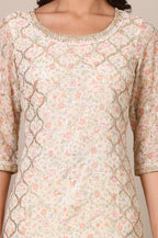 Aurelia Women'S Abstract Printed Georgette Regular Kurta With Embellished Neck