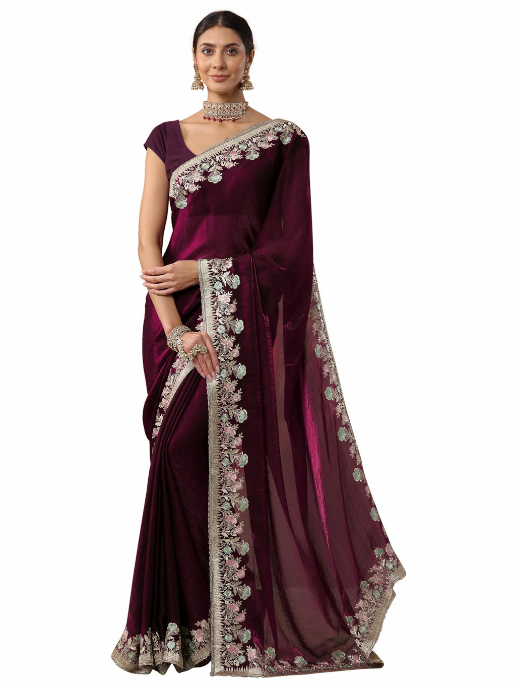 Libas Solid Organza Saree With Unstitched Blouse Piece