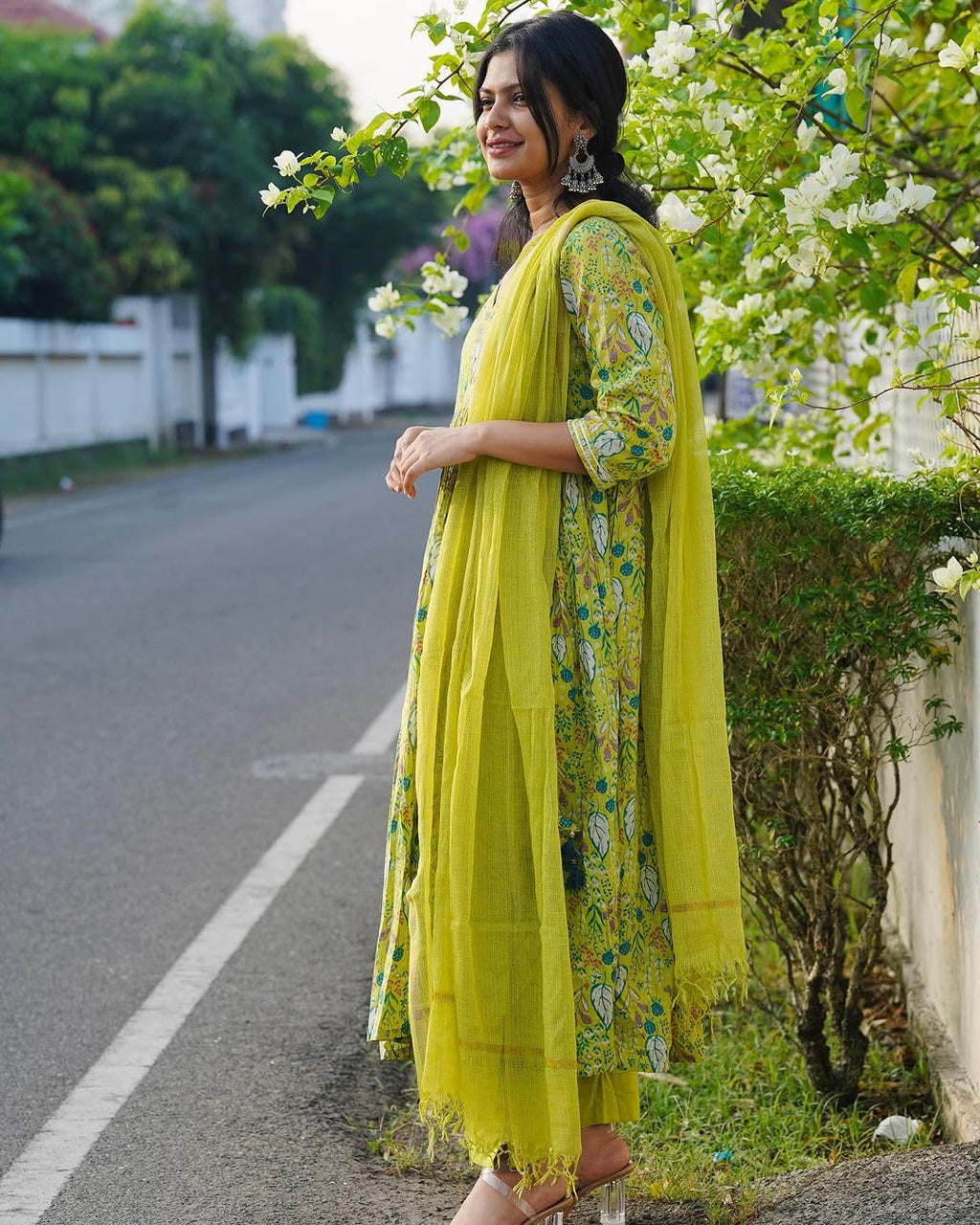 ANNI DESIGNER Womens Rayon Viscose Printed Anarkali Kurta with Pant & Dupatta (Horizon Green_XL_Green_X-Large)