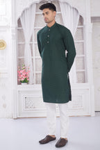 Divisive MenS Thread Embroidered Cotton Only Slim Fit Kurta (Dkrt632_Xxl_Dark Green)