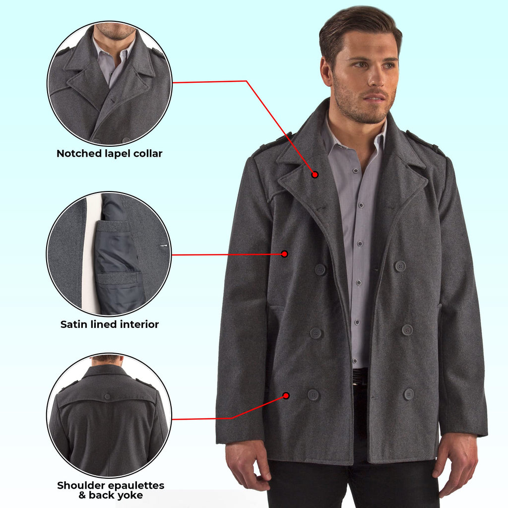 Alpine Swiss Men's Double Breasted Wool Peacoat Dress Jacket,Gray,X-Large