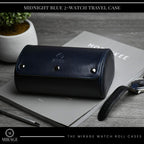 2 Watch Case Travel Organizer - Mirage Watch Rolls for Men - Midnight Blue