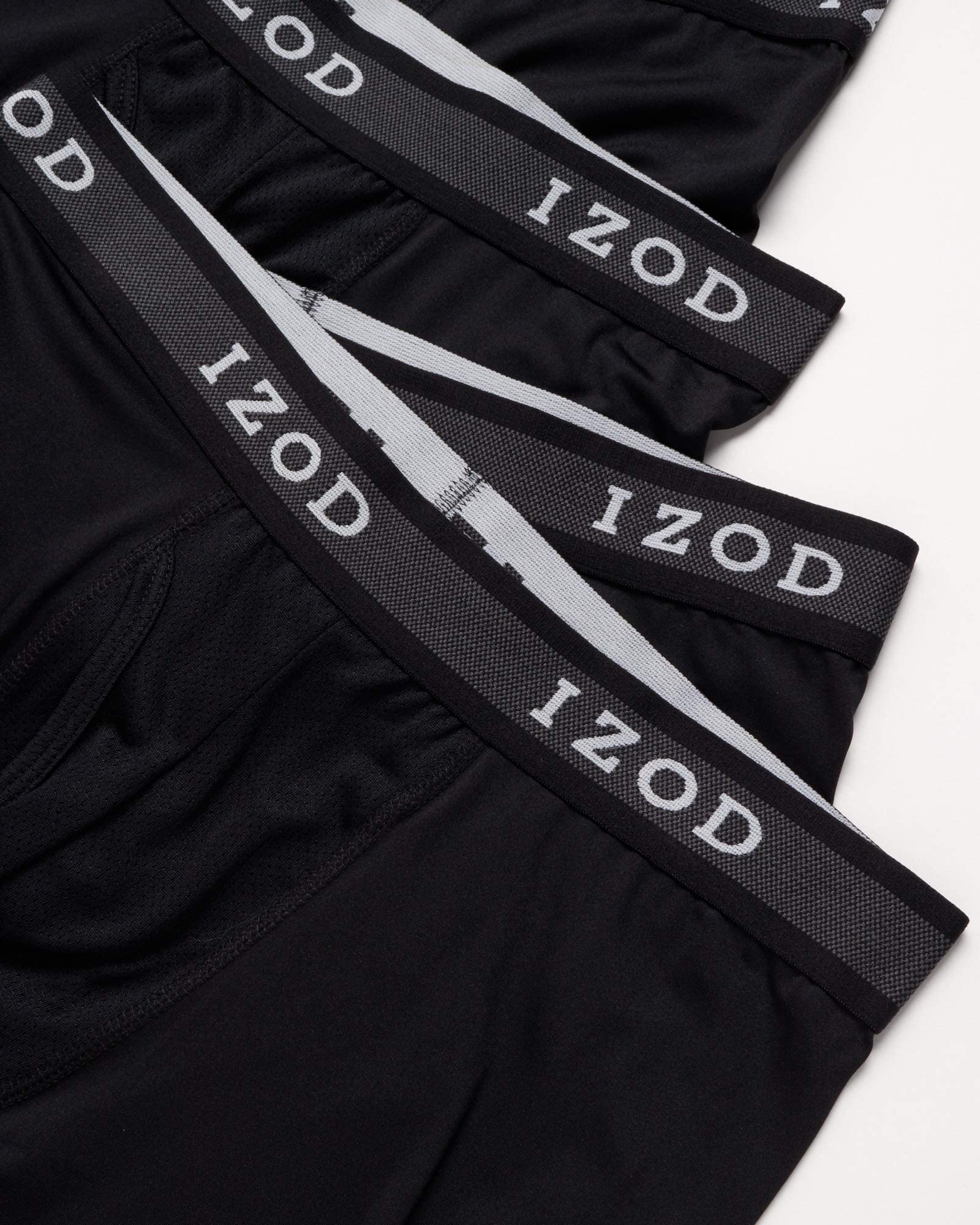 IZOD Men's Underwear - Performance Boxer Briefs with Mesh Functional Fly (5 Pack), Size Large, Black/Black/Black/Black/Black