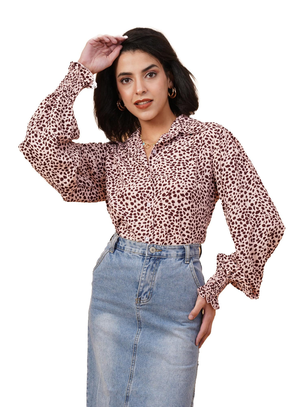 Kotty WomenS Relaxed Fit Printed Spread Collar Casual Shirt