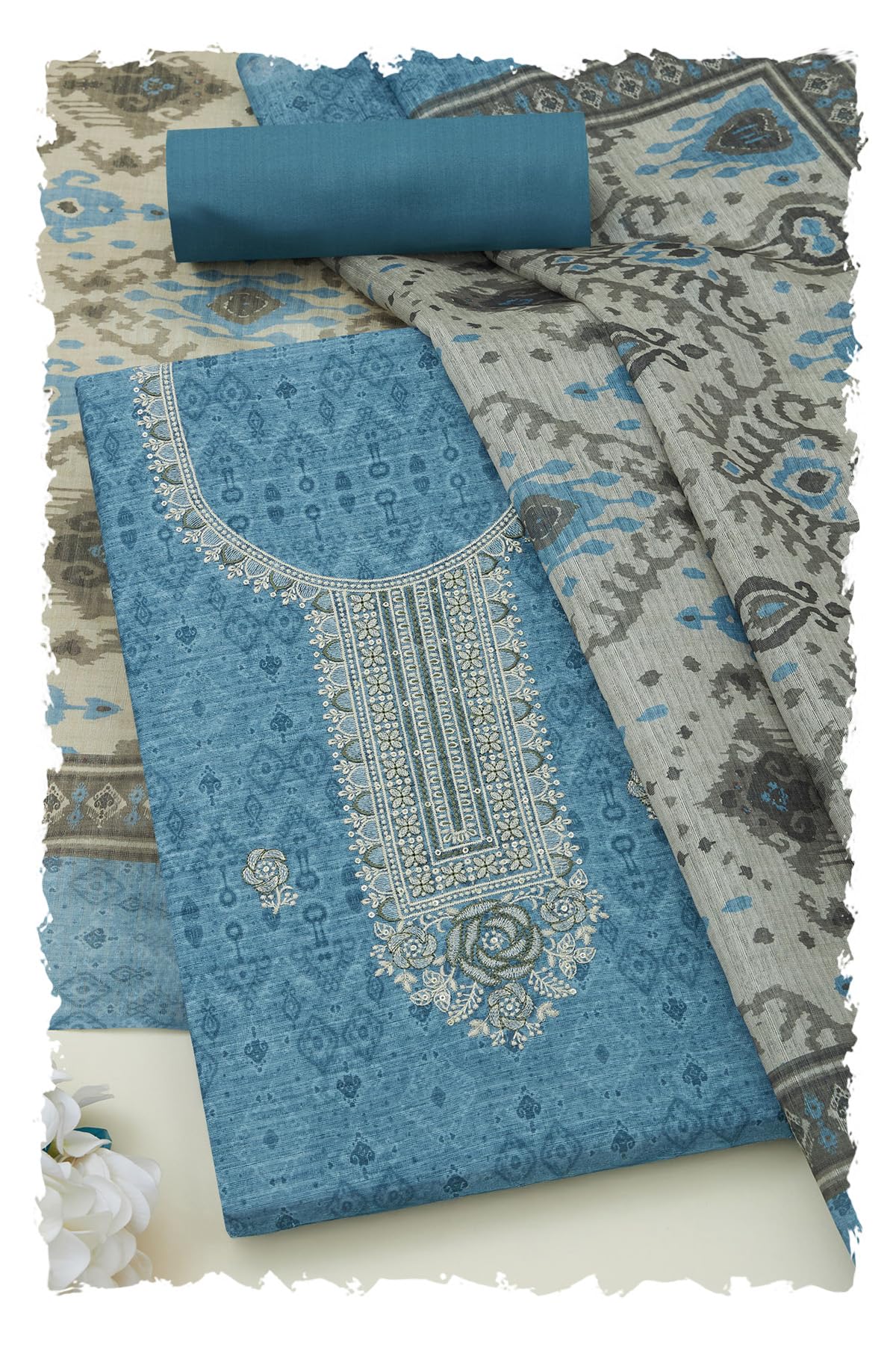 Soch Women Art Silk Ethnic Motifs Unstitched Dress Material with Thread Work