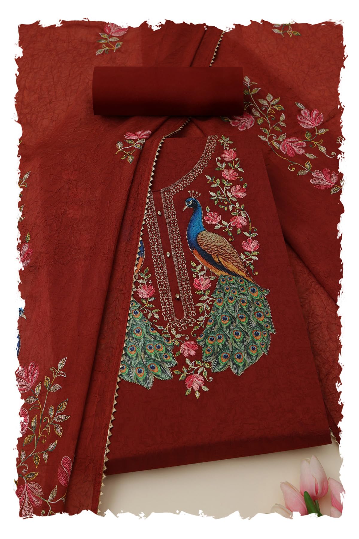 Soch Women Crushed Silk Embroidered Unstitched Dress Material with Zardosi