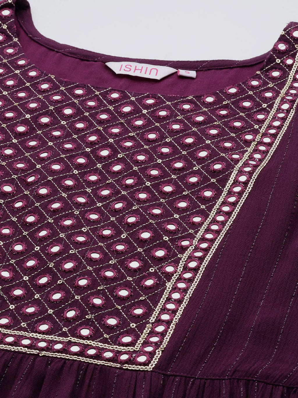 Ishin Women'S Viscose Rayon Embellished Black Mirror Work Anarkali Kurta