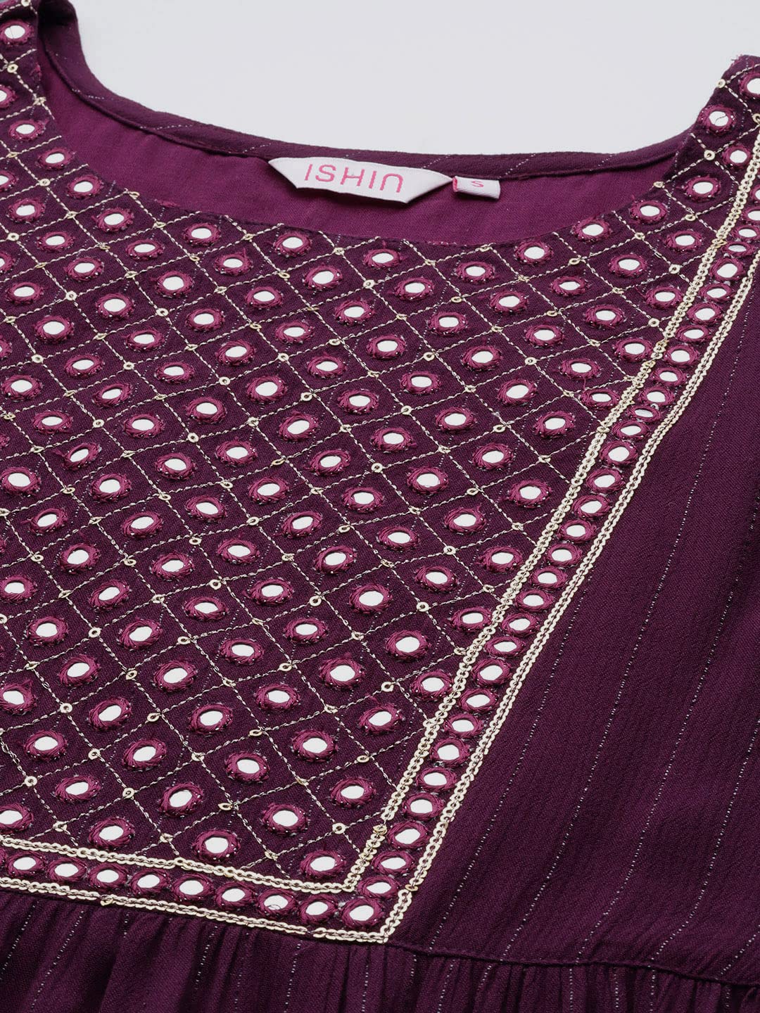 Ishin Women'S Viscose Rayon Embellished Black Mirror Work Anarkali Kurta