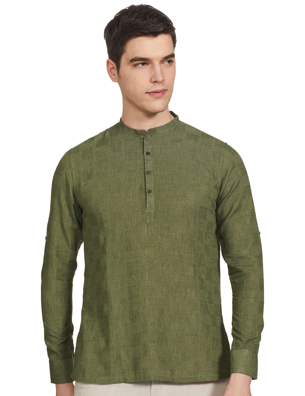 Manyavar Elegant Selfdesign Short Kurta For Men - (Khaki Green, Xx-Large)