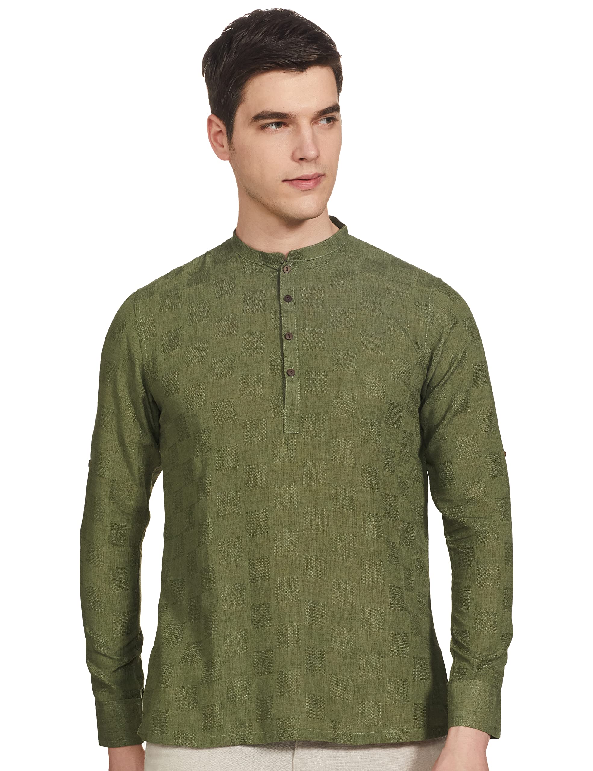 Manyavar Elegant Selfdesign Short Kurta For Men - (Khaki Green, Xx-Large)