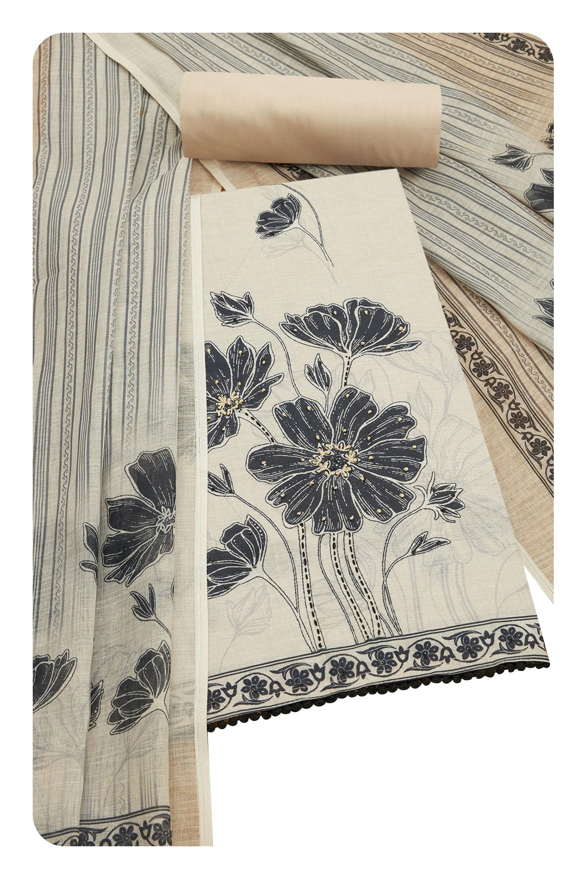 Soch Women Linen Floral Print Unstitched Dress Material with Thread Work
