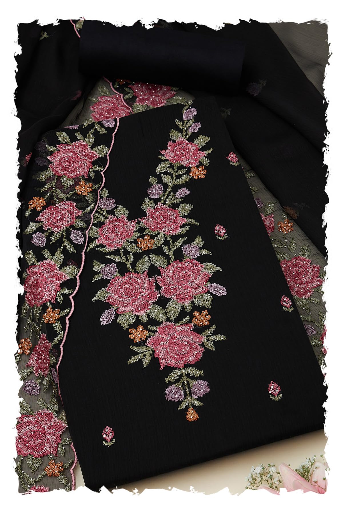 Soch Women Crinkle Chiffon Embroidered Unstitch Dress Material with Work