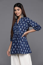 Libas Indigo Printed Aline Cotton Kurti