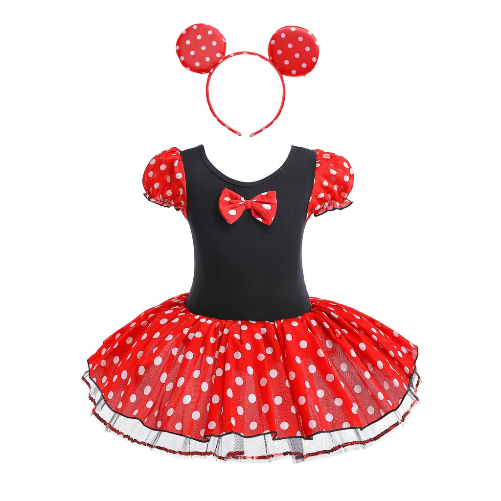 Dressy Daisy Girls' Polka Dots Halloween Christmas Fancy Dress Dance Costume with Headband Size 6-7 Red & Black