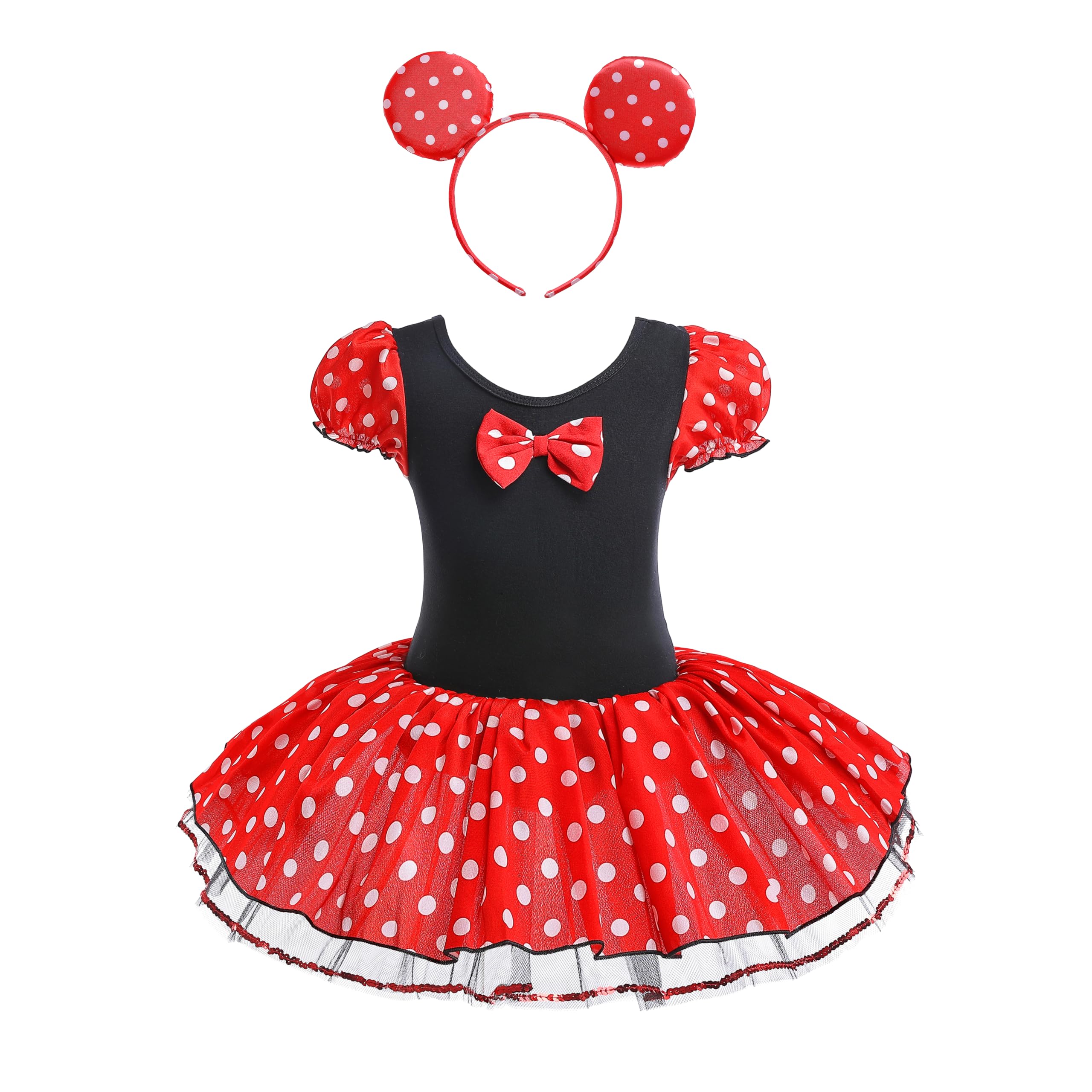 Dressy Daisy Girls' Polka Dots Halloween Christmas Fancy Dress Dance Costume with Headband Size 6-7 Red & Black