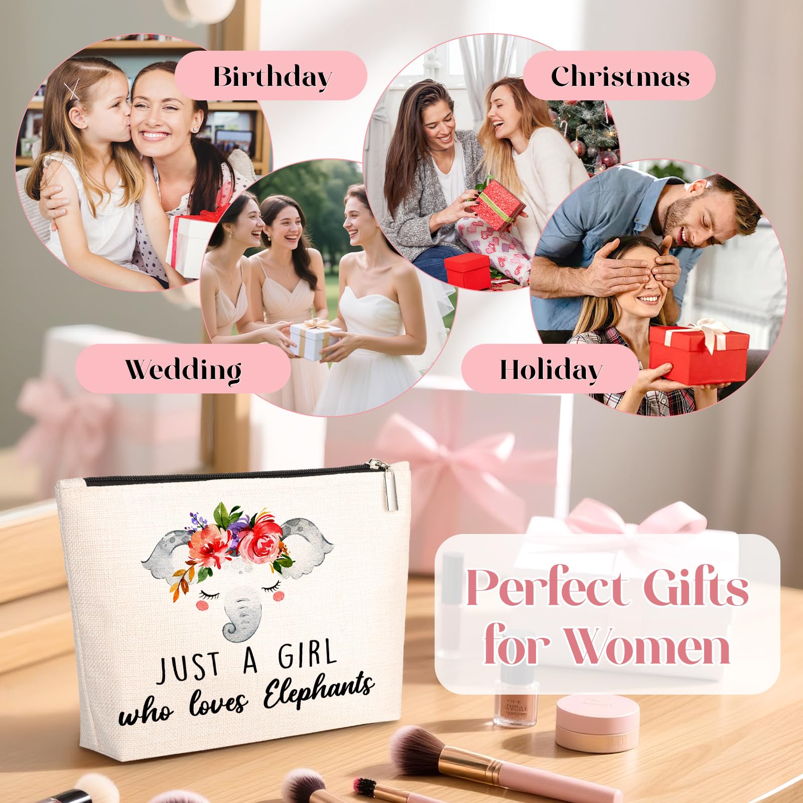 GevGuxLuo Elephants Gifts for Elephants Lover, Birthday Gift for Best Friend Sister, Elephant Accessories, Animal Lovers Makeup