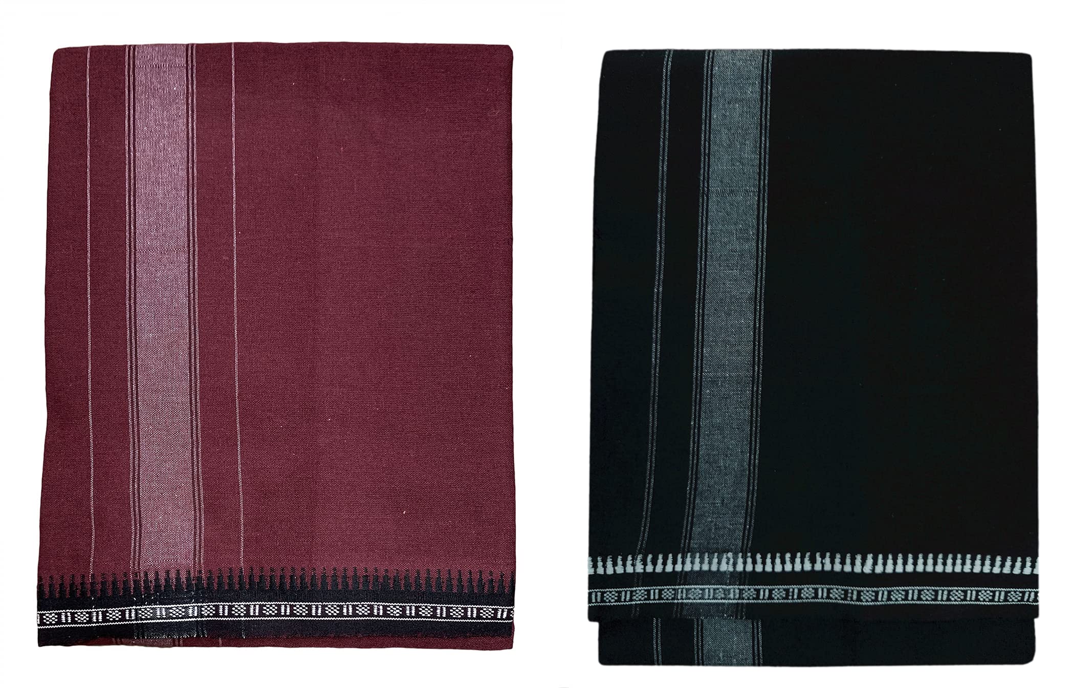 Prakasam Cotton Fine Quality Mens Kerala Style Thalapathi Border Single (1.28X2.00 Mtrs) -Dhoti-Kerala Single Mundu (Pack Of 2 D