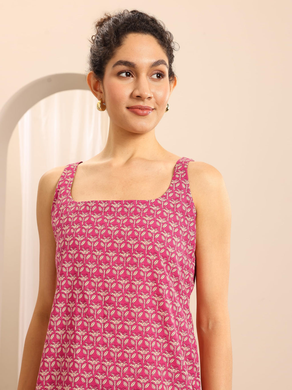 Libas Womens Printed Cotton Straight Kurti For Women Pink