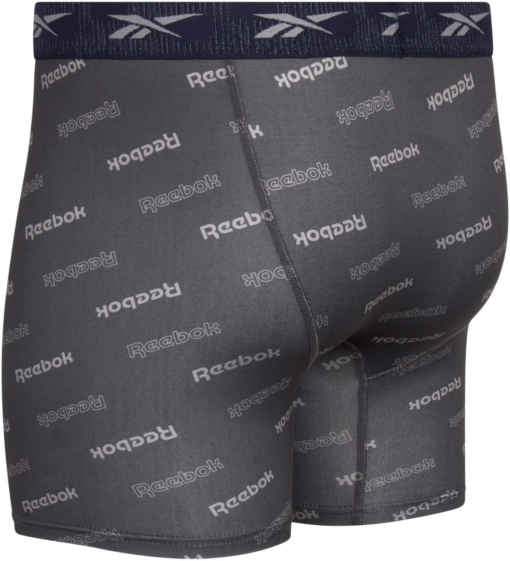 Reebok Men's Active Underwear - Sport Soft Performance Boxer Briefs (4 Pack), Size Medium, Navy/Grey/Print