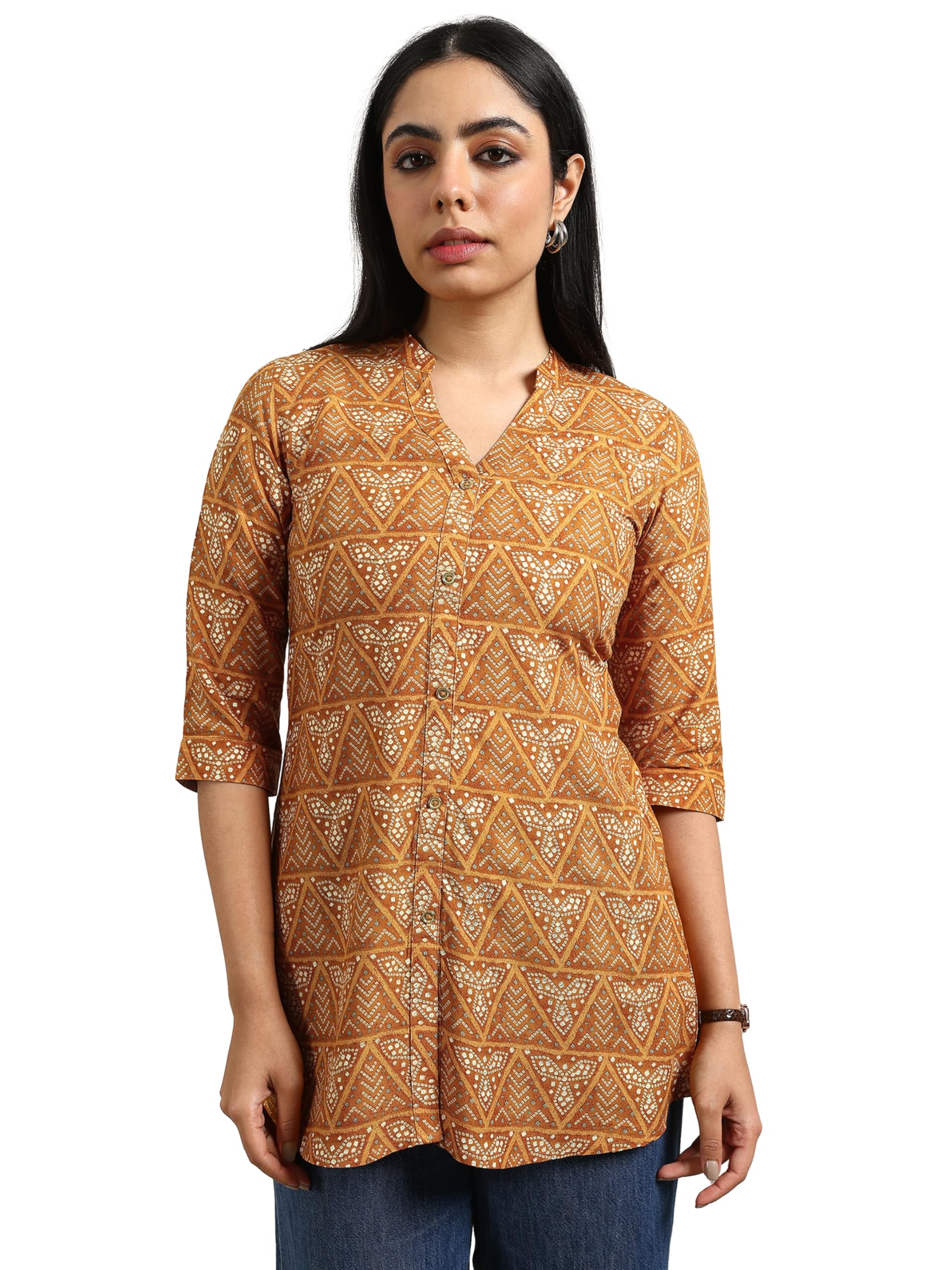 Libas WomenS Viscose Rayon Bandhani Straight Kurti (29490O Mustard