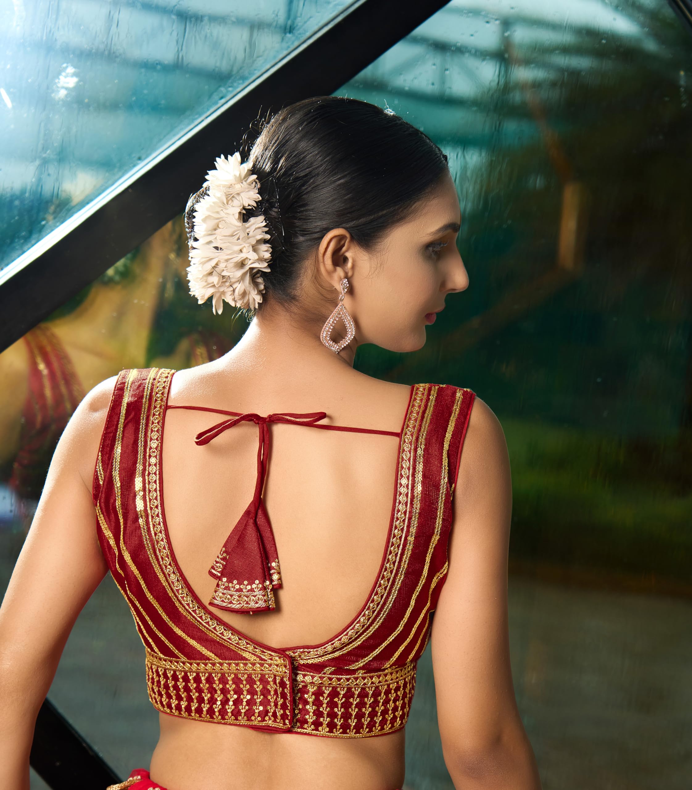 Pujia Mills WomenS Readymade Blouse Embroidery Multi Coding Gold Thread Indian Ethnic Designer Stitched Readymade Saree Sleevel
