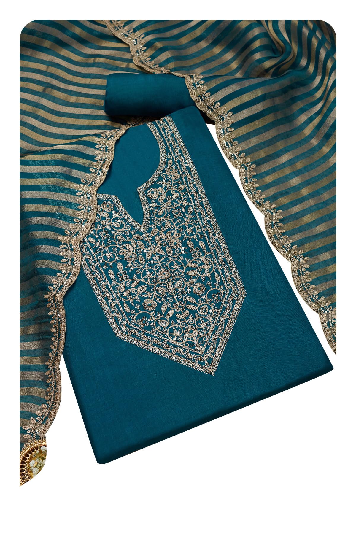 Soch Women Silk Blend Embroidered Unstitch Dress Material with Sequins