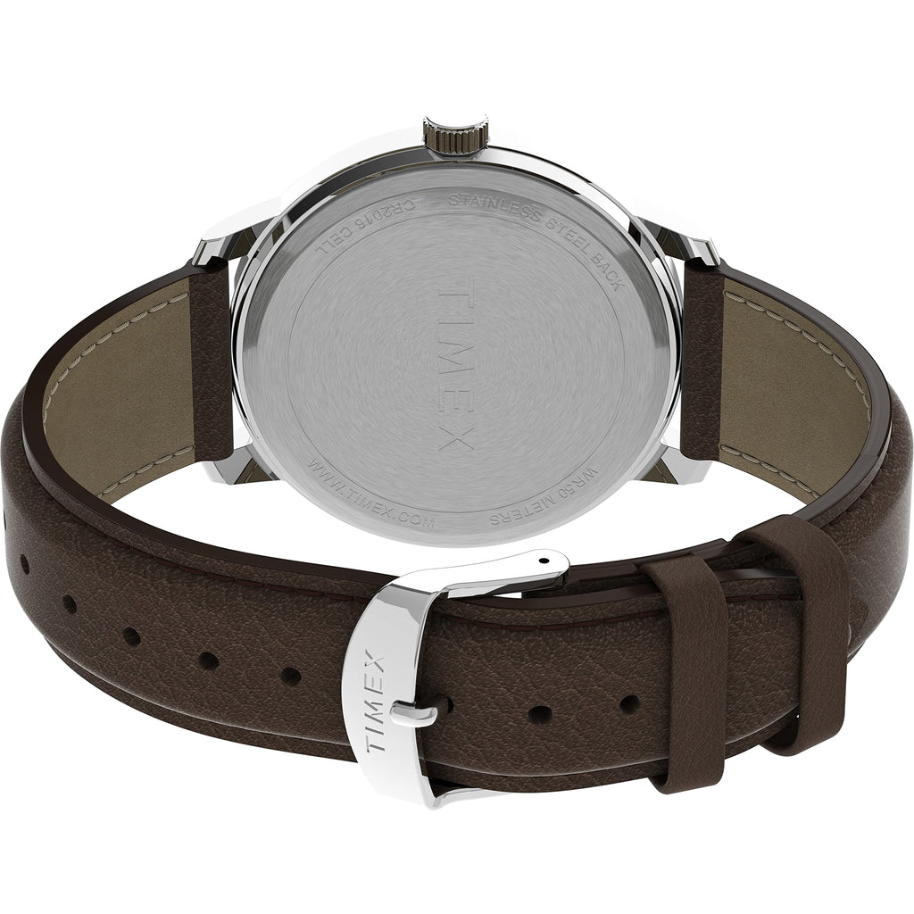 Timex Men's Easy Reader Bold 43mm Watch - Silver-Tone Case Cream Dial with Brown Leather Strap