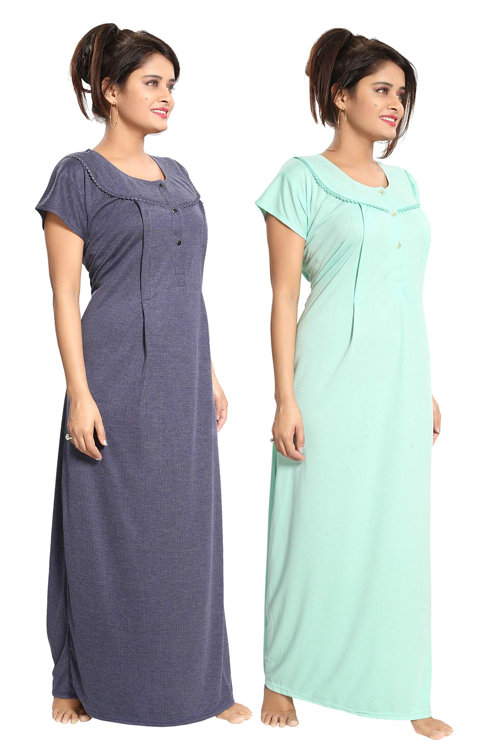 Fabme Womens Cotton Textured Maxi Casual Maternity/Feeding Nighty