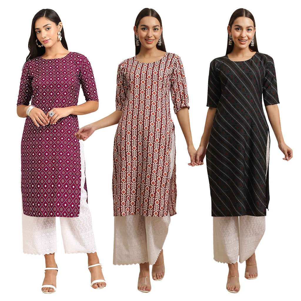 Pinkmint Women'S Crepe Digital Print Straight Kurta [Pack Of 3](Ov-355-389-385-Xxl)